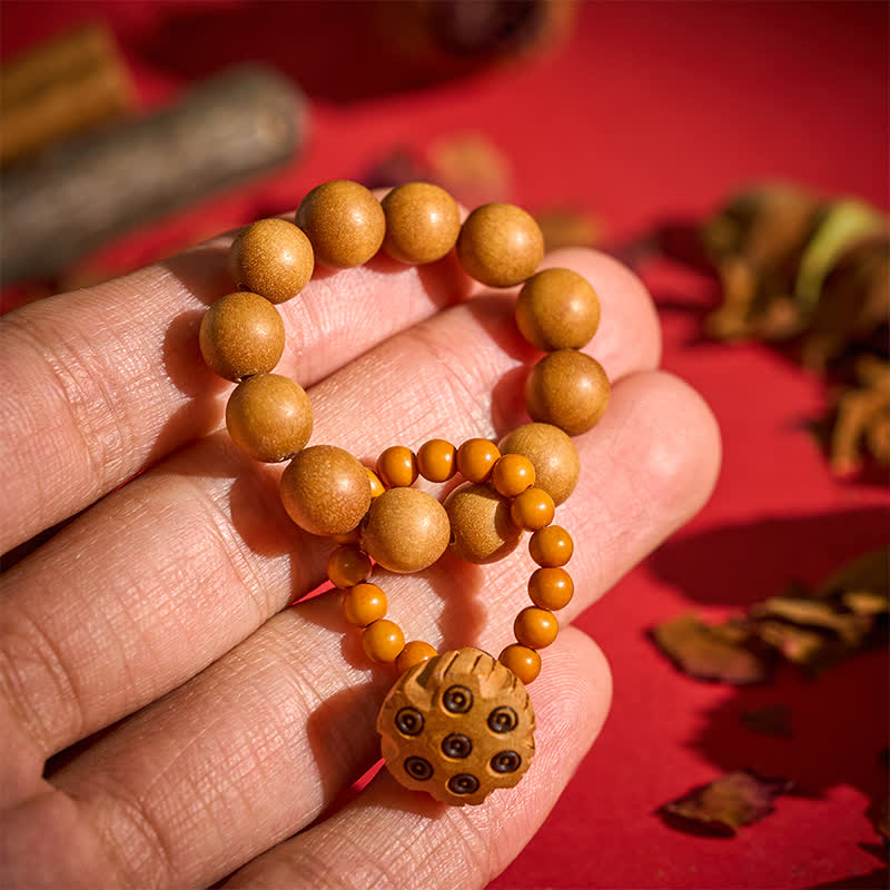 Buddha Stones Green Sandalwood Lotus Pod Healing Hand-Polished Tactile Meditation Beads Decorations - Sandalwood(Protection ♥ Calm) - image 8