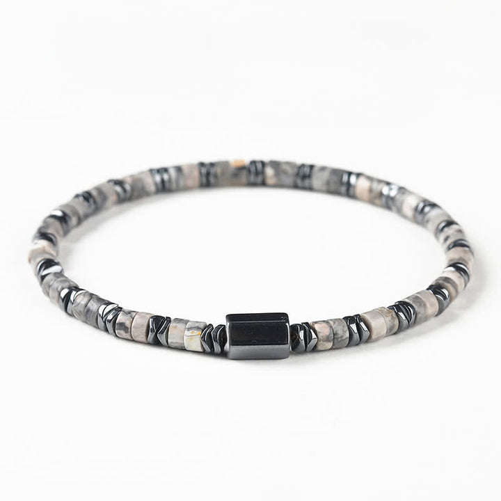 Buddha Stones Sodalite Hematite Grounding Cube Spacer Bracelet - Grey Jasper(Balance ♥ Grounding)(Wrist Circumference: 16-17cm) - image 3