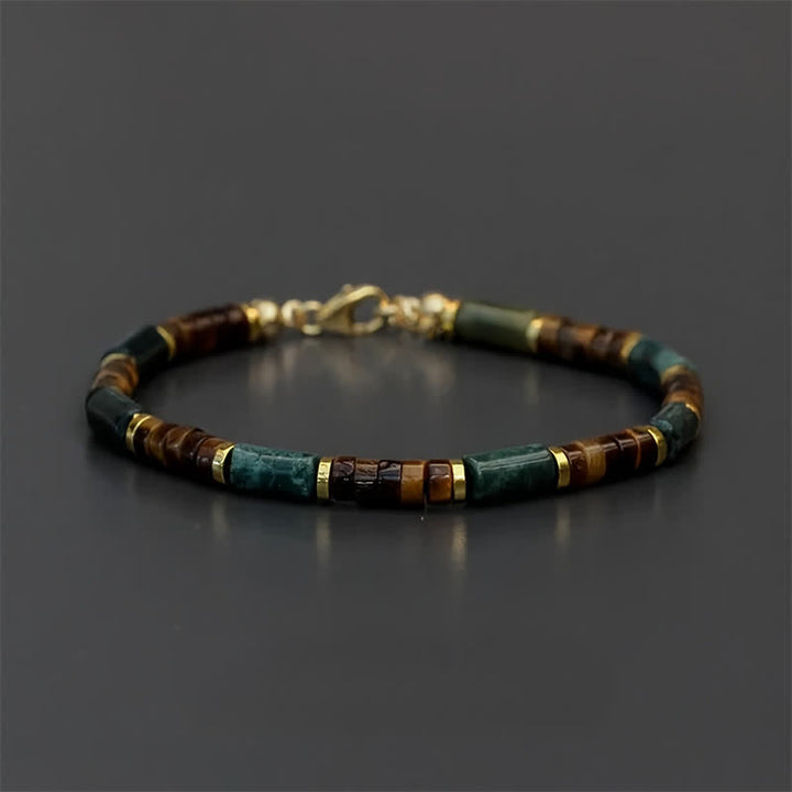 Buddha Stones Lapis Lazuli Indian Agate Tiger Eye Cylindrical Bead Wisdom Bracelet - No Extender Chain(Wrist Circumference: 18-19 cm) - image 0