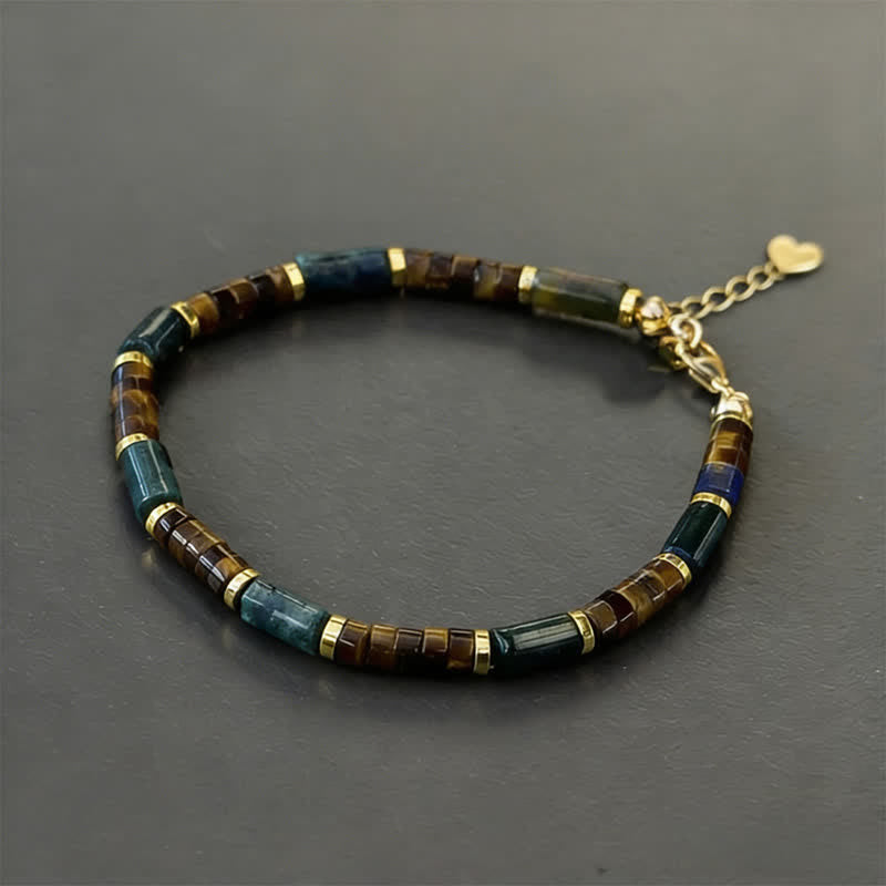 Buddha Stones Lapis Lazuli Tiger Eye Cylindrical Bead Wisdom Bracelet - With Extender Chain(Wrist Circumference: 16-18cm) - image 1