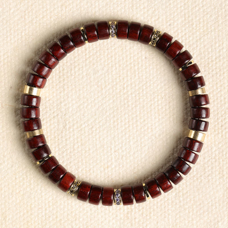Buddha Stones Red Rosewood Ebony Wood Grounding Barrel Bead Minimalist Bracelet - Red Rosewood(Meditation ♥ Grounding)(Wrist Circumference: 15-17cm) - image 2