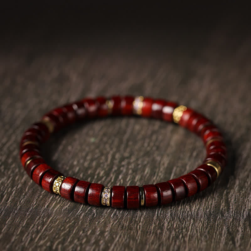 Buddha Stones Red Rosewood Ebony Wood Grounding Barrel Bead Minimalist Bracelet - image 1