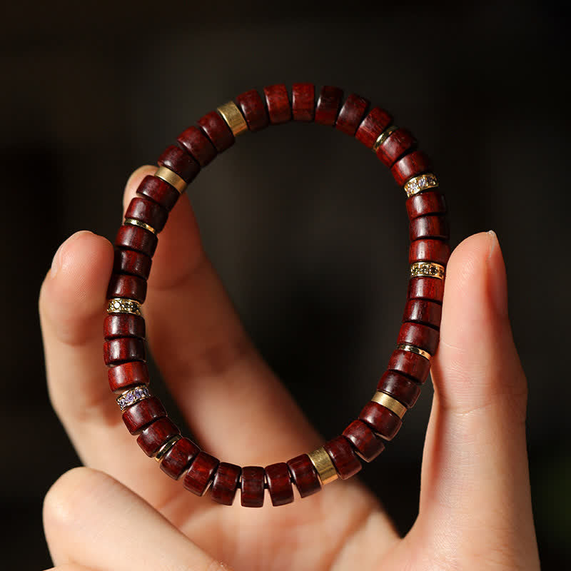 Buddha Stones Red Rosewood Ebony Wood Grounding Barrel Bead Minimalist Bracelet - image 4