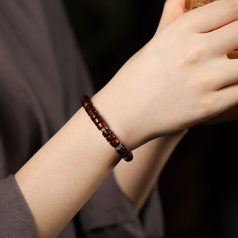 Buddha Stones Red Rosewood Ebony Wood Grounding Barrel Bead Minimalist Bracelet - image 6
