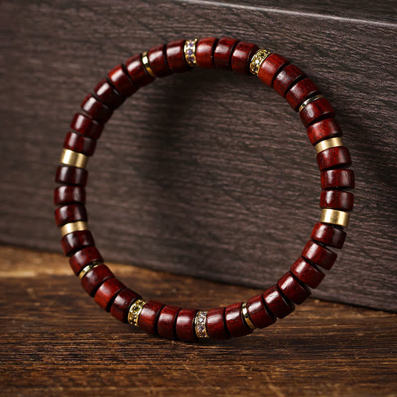 Buddha Stones Red Rosewood Ebony Wood Grounding Barrel Bead Minimalist Bracelet - image 0