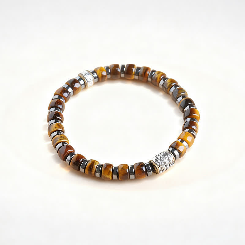 Buddha Stones Natural Tiger Eye Antique Silver Lion Confidence Bead Bracelet - 7.5–7.9 in (19–20 cm) - image 1