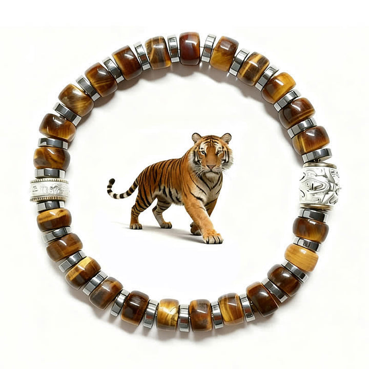 Buddha Stones Natural Tiger Eye Antique Silver Lion Confidence Bead Bracelet - image 0