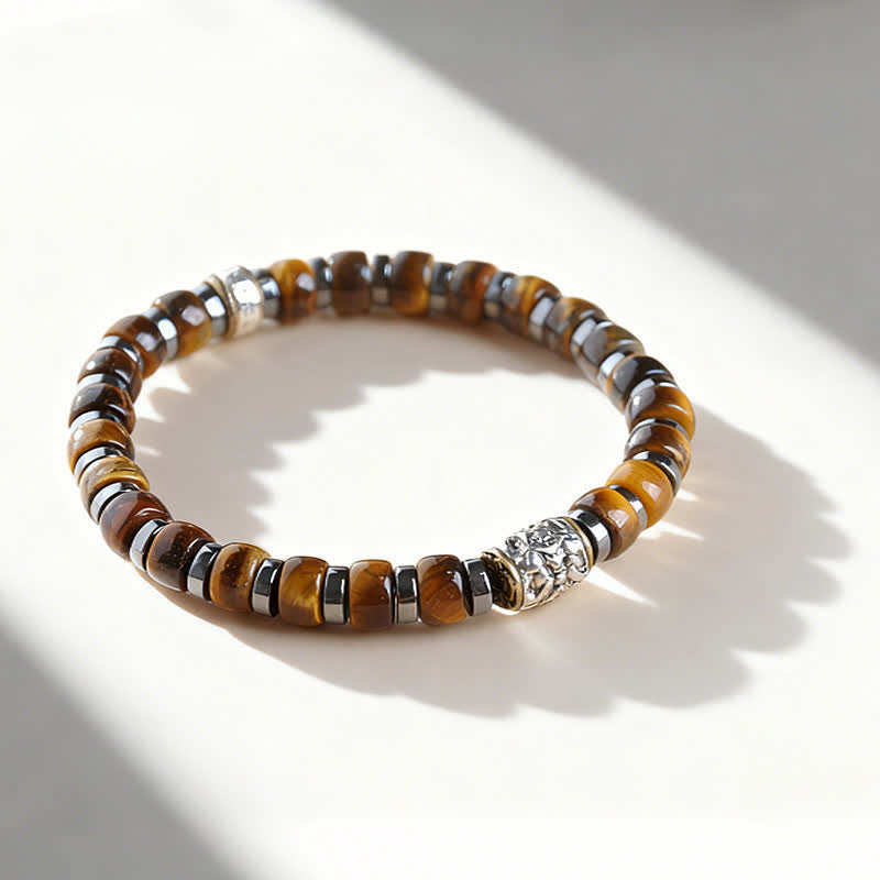Buddha Stones Natural Tiger Eye Antique Silver Lion Confidence Bead Bracelet - image 2