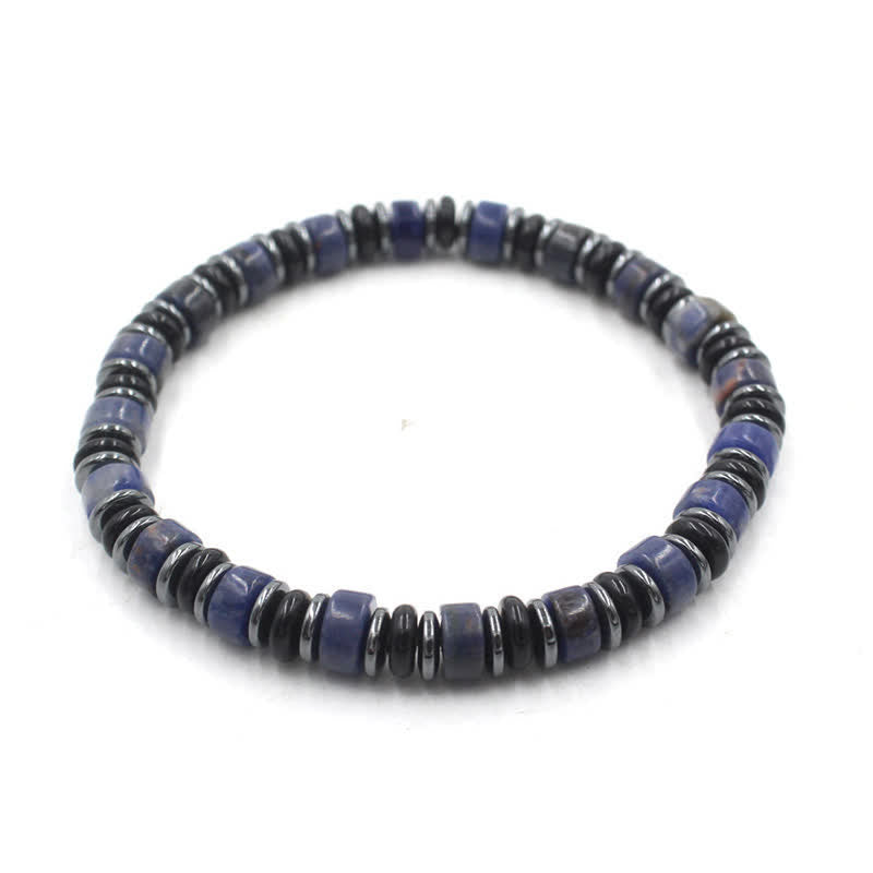 Buddha Stones Black Obsidian Hematite Hand Polished Ethnic Luck Flat Bead Bracelet - Sodalite(Logic ♥ Truth)(Wrist Circumference: 15-16cm) - image 4