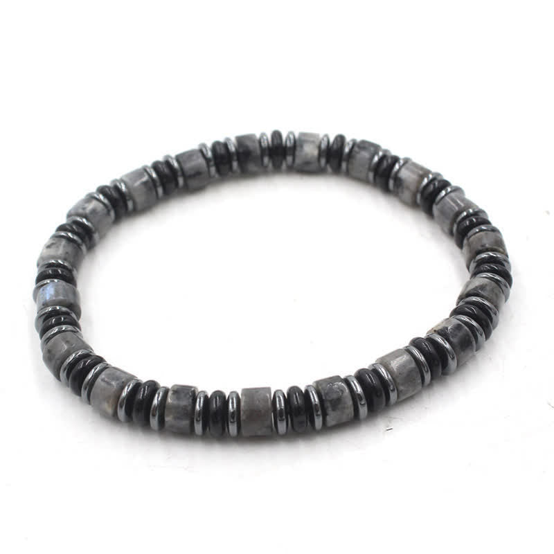 Buddha Stones Black Obsidian Hematite Hand Polished Ethnic Luck Flat Bead Bracelet - Black Glitter Stone(Protection ♥ Grounding)(Wrist Circumference: 15-16cm) - image 10