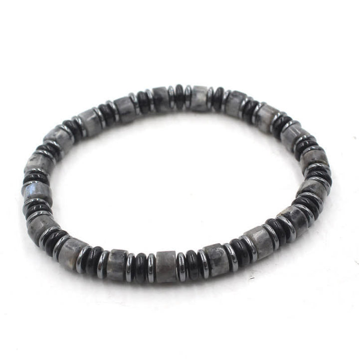 Buddha Stones Black Obsidian Hematite Hand Polished Ethnic Luck Flat Bead Bracelet - Black Glitter Stone(Protection ♥ Grounding)(Wrist Circumference: 15-16cm) - image 10