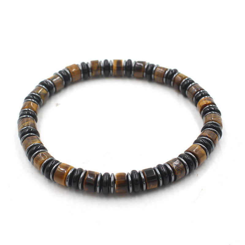 Buddha Stones Black Obsidian Hematite Hand Polished Ethnic Luck Flat Bead Bracelet - Tiger Eye(Confidence ♥ Focus)(Wrist Circumference: 15-16cm) - image 2