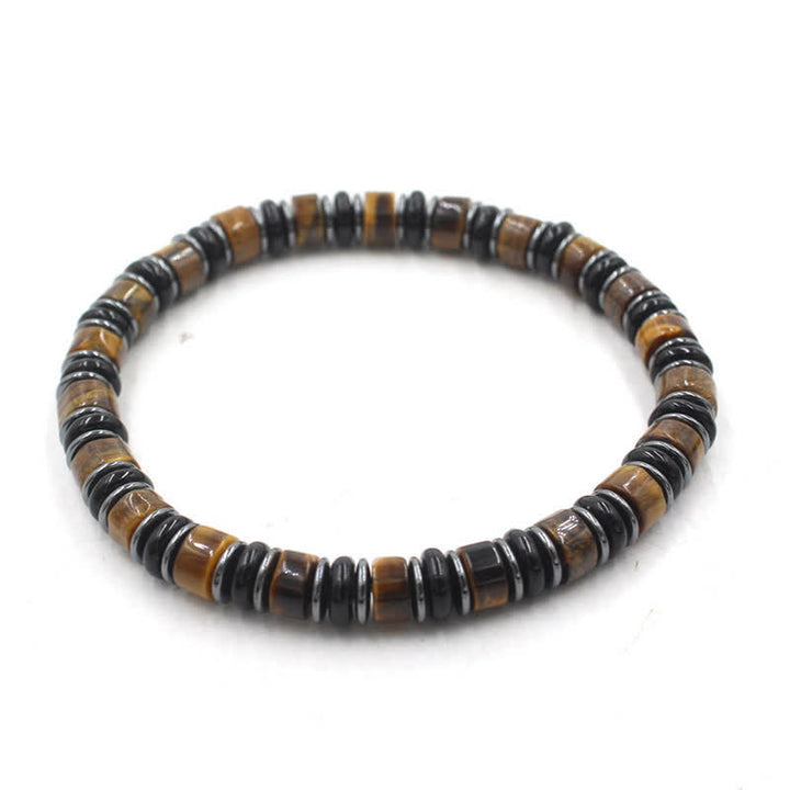 Buddha Stones Black Obsidian Hematite Hand Polished Ethnic Luck Flat Bead Bracelet - Tiger Eye(Confidence ♥ Focus)(Wrist Circumference: 15-16cm) - image 0