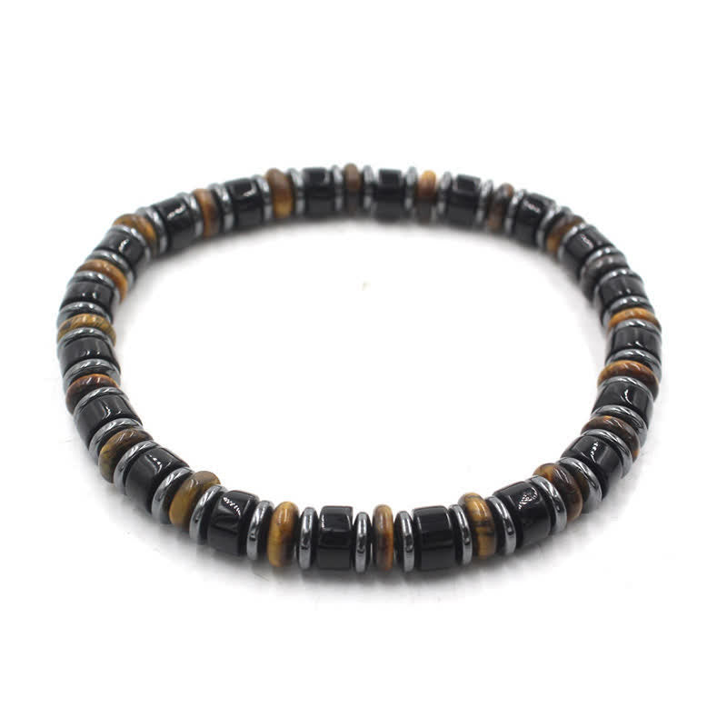Buddha Stones Black Obsidian Hematite Hand Polished Ethnic Luck Flat Bead Bracelet - Black Obsidian(Protection ♥ Grounding)(Wrist Circumference: 15-16cm) - image 2
