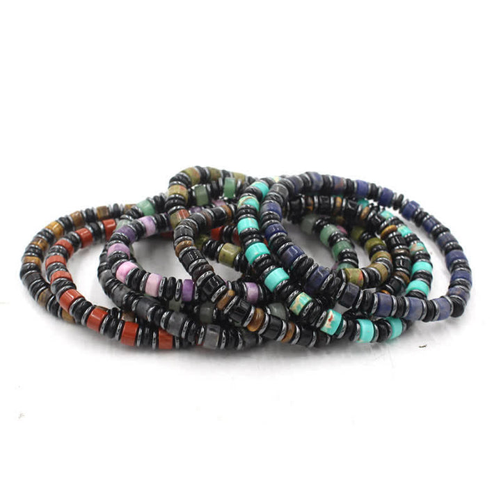 Buddha Stones Black Obsidian Hematite Hand Polished Ethnic Luck Flat Bead Bracelet - image 16
