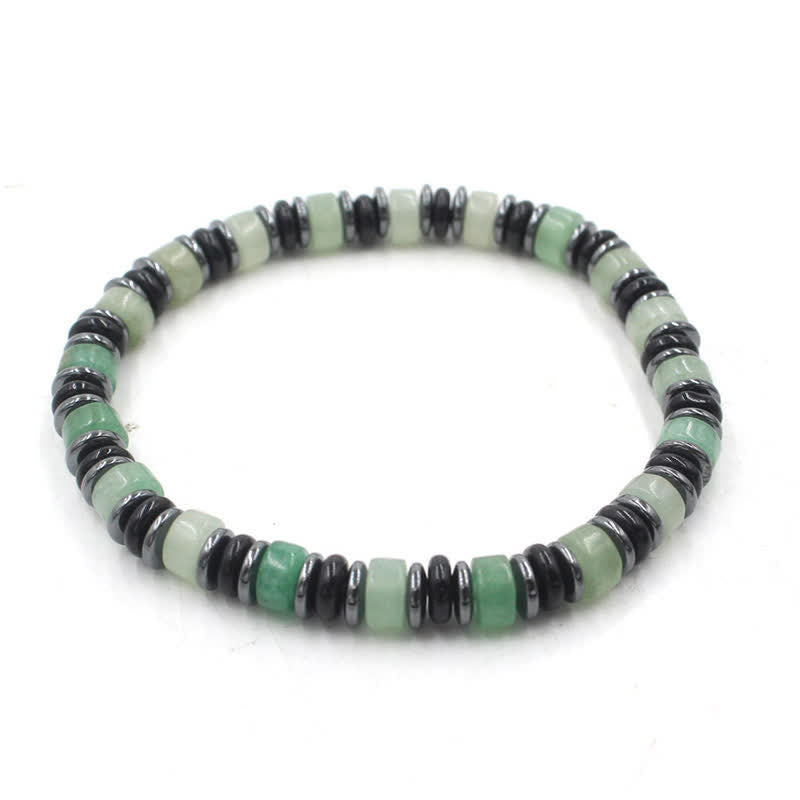 Buddha Stones Black Obsidian Hematite Hand Polished Ethnic Luck Flat Bead Bracelet - Green Aventurine(Luck ♥ Opportunity)(Wrist Circumference: 15-16cm) - image 13