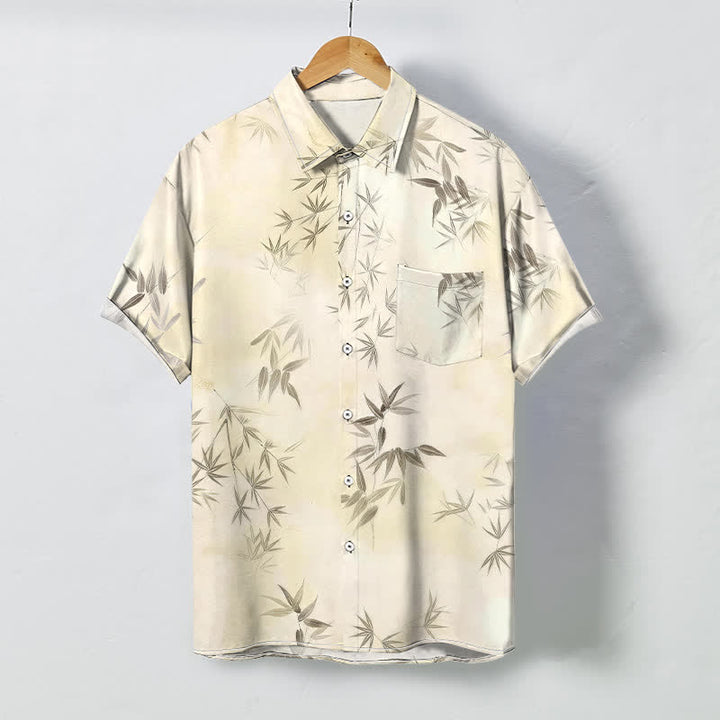 Buddha Stones Bamboo Leaf Pattern Buttons Wrinkle-resistant Men's Short Sleeve Shirt - Ivory - US/UK/AU48，EU58 (4XL) - image 0