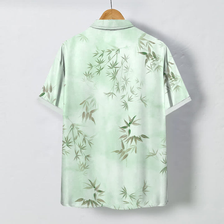 Buddha Stones Bamboo Leaf Pattern Buttons Wrinkle-resistant Men's Short Sleeve Shirt - image 4