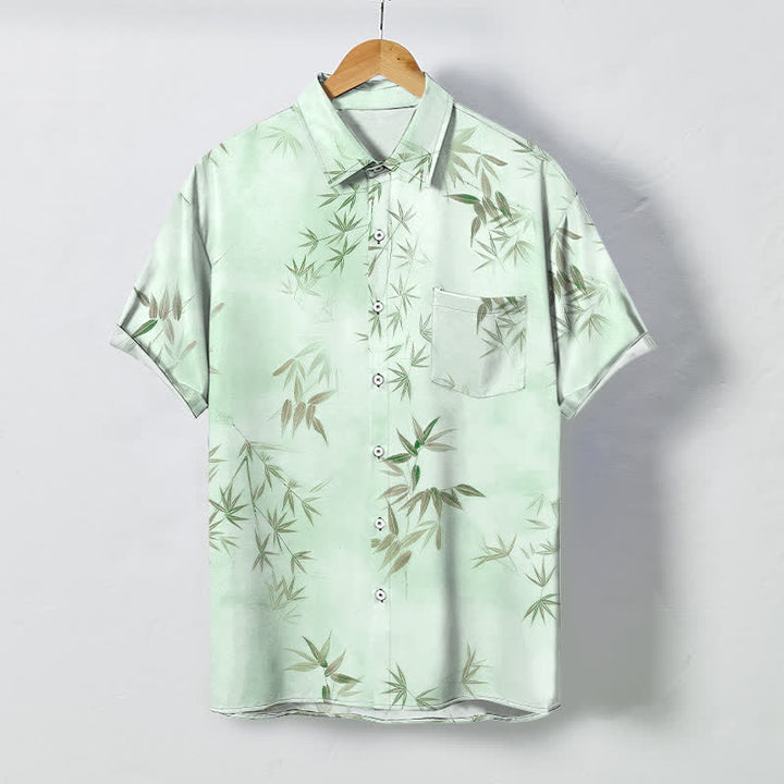 Buddha Stones Bamboo Leaf Pattern Buttons Wrinkle-resistant Men's Short Sleeve Shirt - Honeydew - US/UK/AU48，EU58 (4XL) - image 3