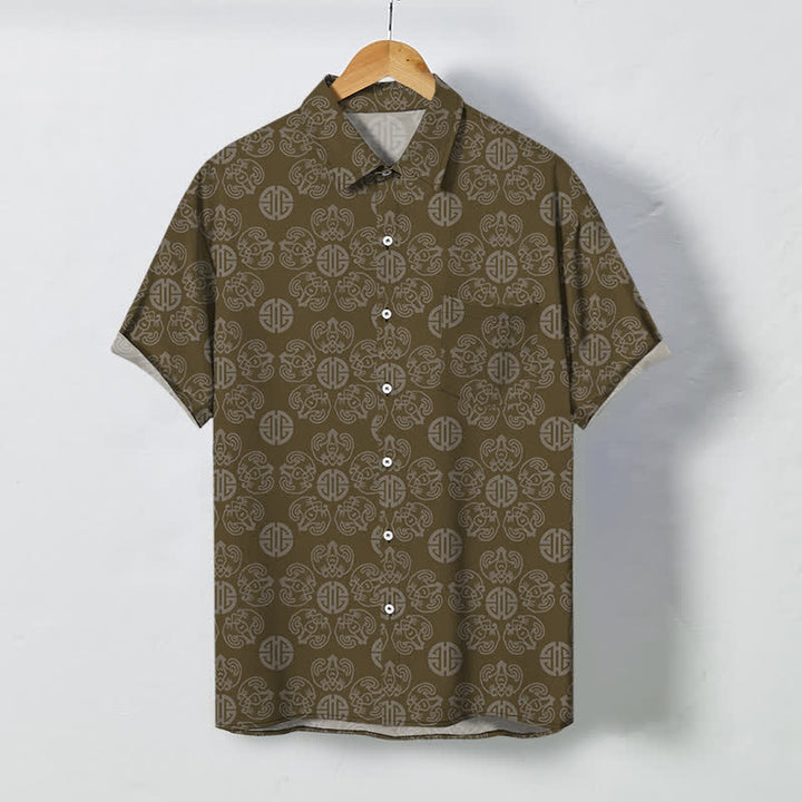 Buddha Stones Vintage Medallion Geometric Pattern Buttons Breathable Men's Short Sleeve Shirt - 	DarkGoldenrod - US/UK/AU48，EU58 (4XL) - image 7
