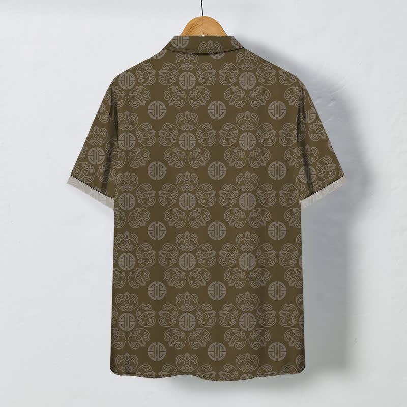 Buddha Stones Vintage Medallion Geometric Pattern Buttons Breathable Men's Short Sleeve Shirt - image 8