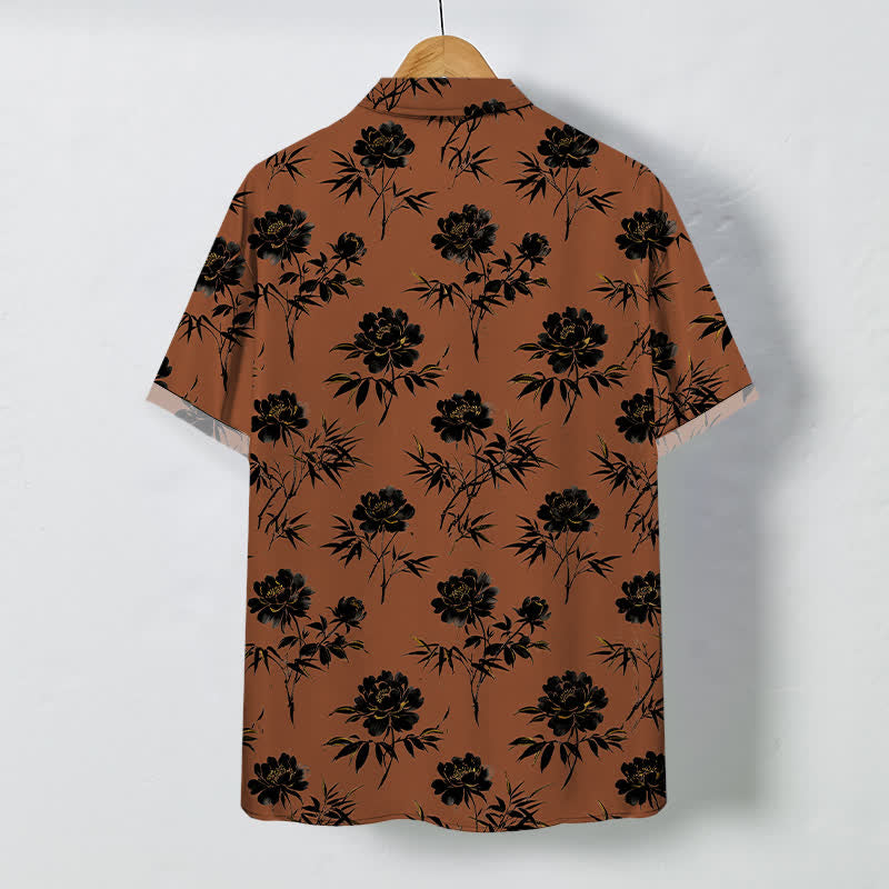 Buddha Stones Tropical Floral Leaf Pattern Buttons Breathable Men's Short Sleeve Shirt - image 1