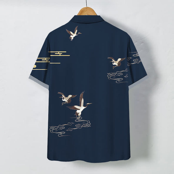 Buddha Stones Crane Cloud Pattern Buttons Wrinkle-resistant Men's Short Sleeve Shirt - image 6
