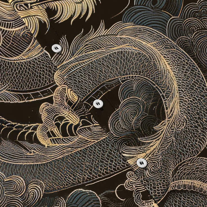 Buddha Stones Golden Dragon Cloud Pattern Buttons Wrinkle-resistant Men's Short Sleeve Shirt - image 3