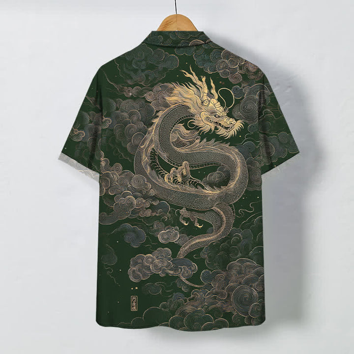 Buddha Stones Golden Dragon Cloud Pattern Buttons Wrinkle-resistant Men's Short Sleeve Shirt - image 6