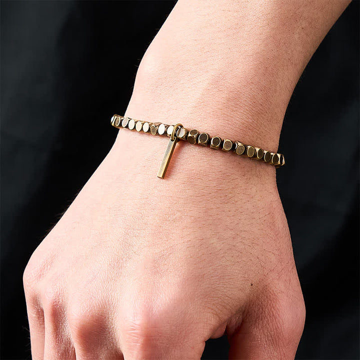 Buddha Stones 4mm Small Square Shape Beads Brass Healing Bracelet - image 4