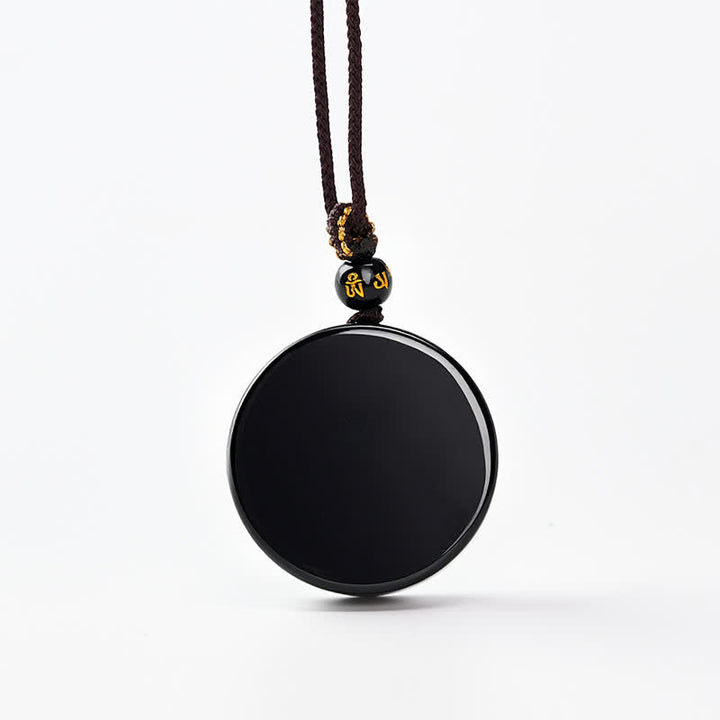 Buddha Stones Black Obsidian Round Shape Protection Braided Rope Necklace - Approx. 30mm - image 0