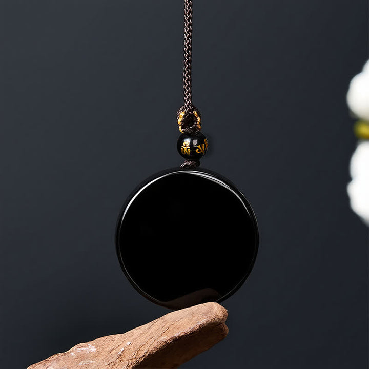 Buddha Stones Black Obsidian Round Shape Protection Braided Rope Necklace - image 2