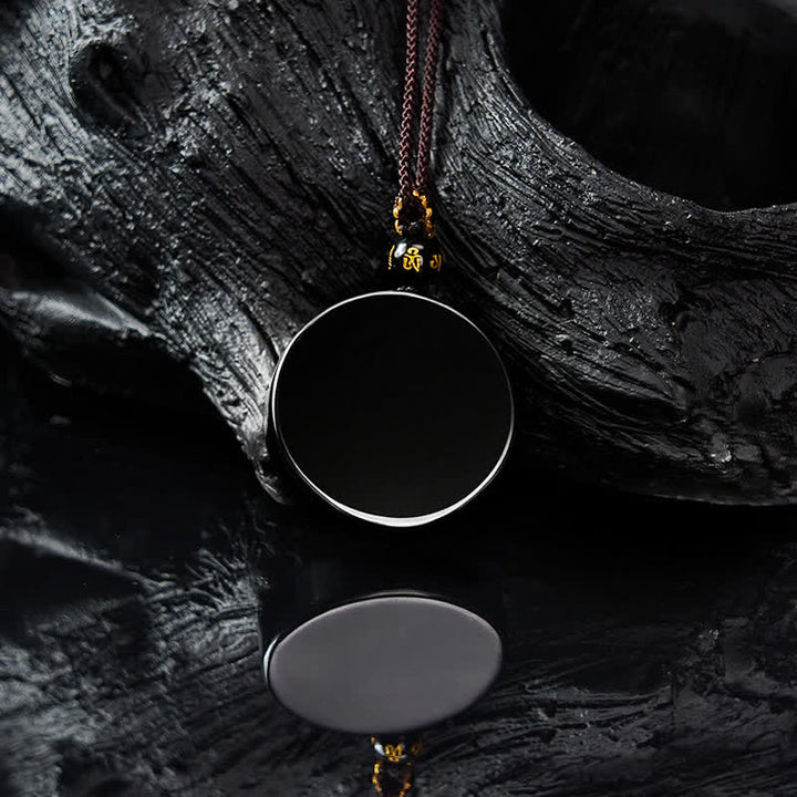 Buddha Stones Black Obsidian Round Shape Protection Braided Rope Necklace - image 3
