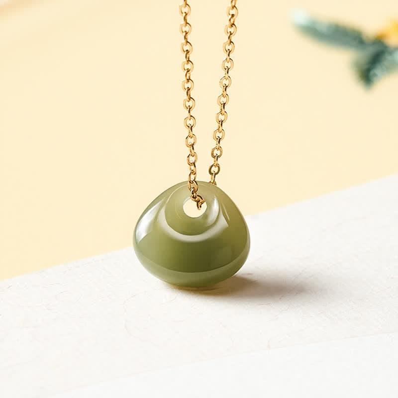 Buddha Stones Jade Child Lock Luck Mini Pendant Necklace - 925 Sterling Silver(Blessing♥Calm) - Natural Jade(Color May Vary) - image 0