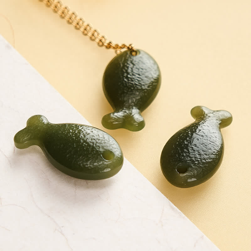 Buddha Stones Jade Little Fish Luck Hand Carved Pendant Necklace - image 5