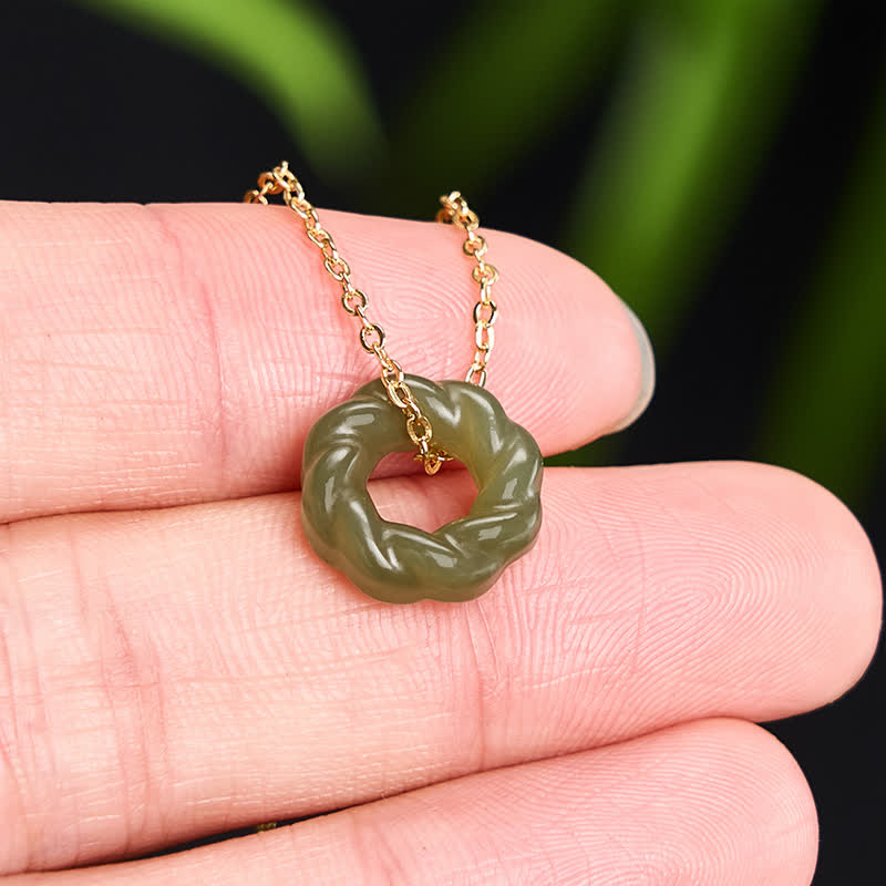 Buddha Stones Hand Carved Hetian Jade Fried Dough Twists Blessing Vintage Necklace - image 3