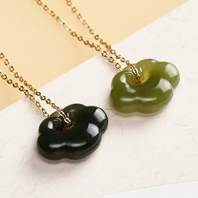 Buddha Stones Jade Auspicious Cloud Lock Luck Vintage Pendant Necklace - 925 Sterling Silver(Blessing♥Calm) - Deep Green - Natural Jade(Color May Vary) - image 4