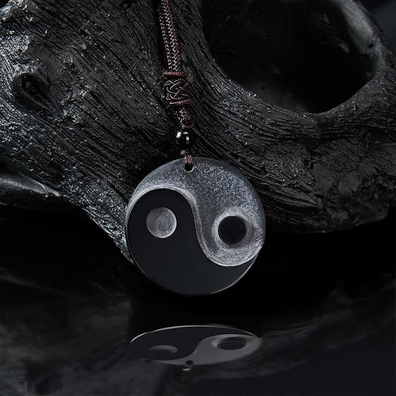 Buddha Stones Black Obsidian Yin Yang Balance Round Pendant Necklace - image 4