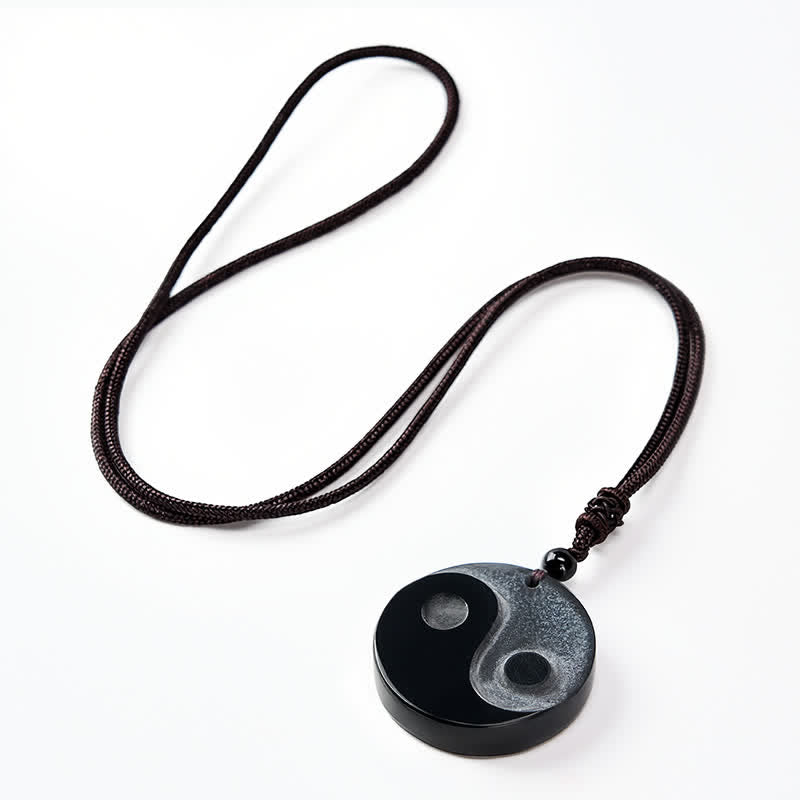 Buddha Stones Black Obsidian Yin Yang Balance Round Pendant Necklace - image 9