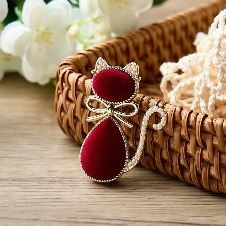 Buddha Stones Pearl Velvet Cat Bow Transformation French Vintage Hair Stick - Velvet Pearl Cat - Copper(Balance♥Wealth) - image 0