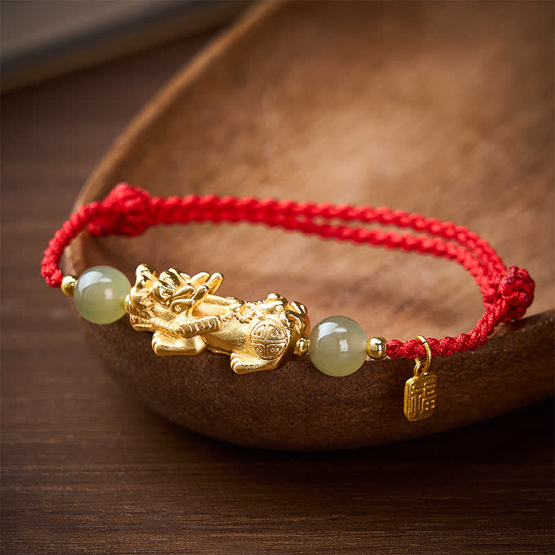Buddha Stones Copper Pi Xiu Fu Character Luck Red String Bracelet - image 1