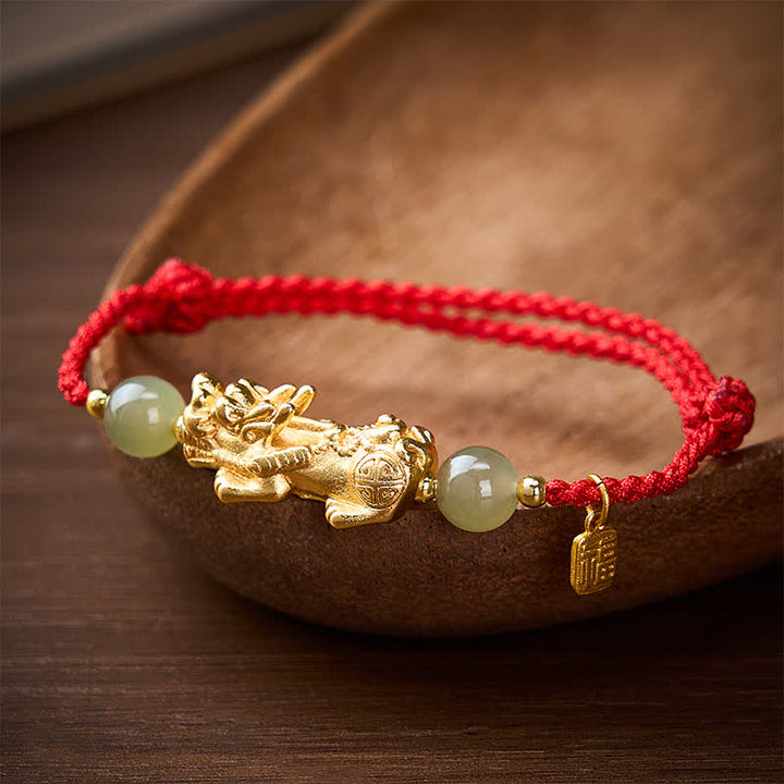 Buddha Stones Copper Pi Xiu Fu Character Luck Red String Bracelet - image 1