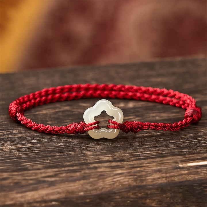 Buddha Stones Hetian Jade Plum Bossom Luck Red String Bracelet - Natural Jade(Color May Vary) - image 0