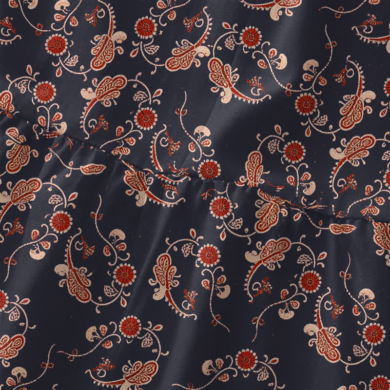 Buddha Stones Summer Casual Vintage Floral Border Pattern Women's Summer Sleeveless Midi Dress With Pockets - image 1