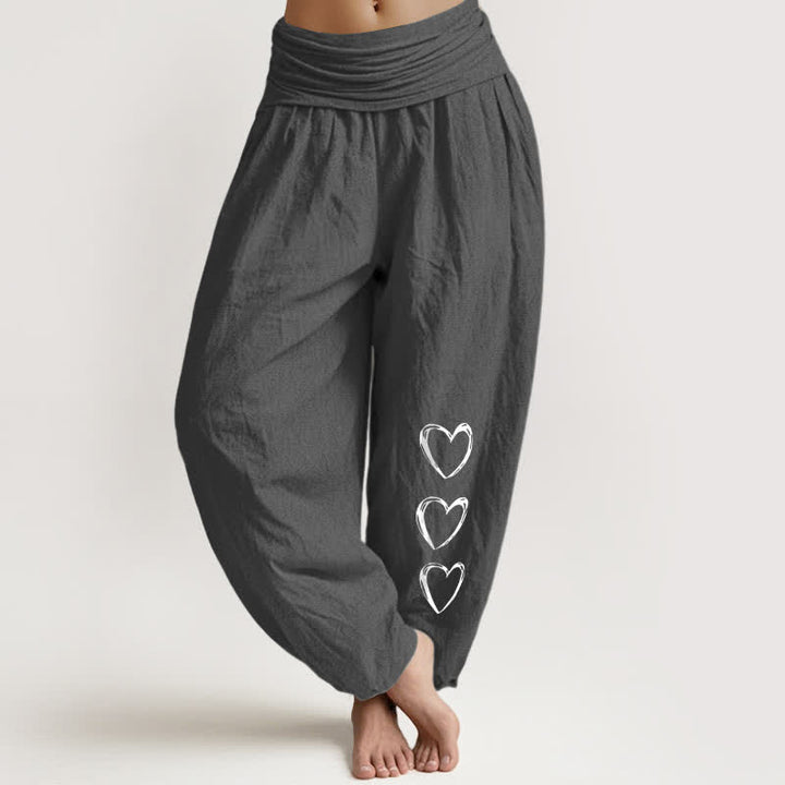 Buddha Stones Pure Cotton Three Love Heart Pattern Women's Elastic Waist Harem Pants - DimGray - US16，UK/AU20，EU48 (3XL) - image 8