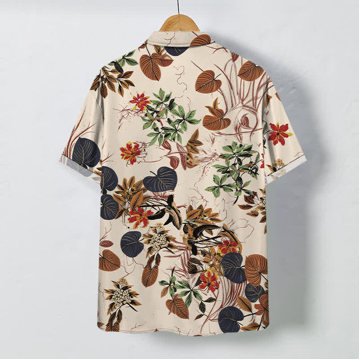 Buddha Stones Tropical Floral Leaf Pattern Buttons Breathable Men's Short Sleeve Shirt - image 1