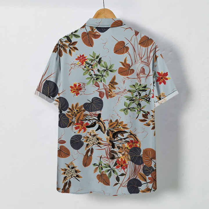 Buddha Stones Tropical Floral Leaf Pattern Buttons Breathable Men's Short Sleeve Shirt - image 8