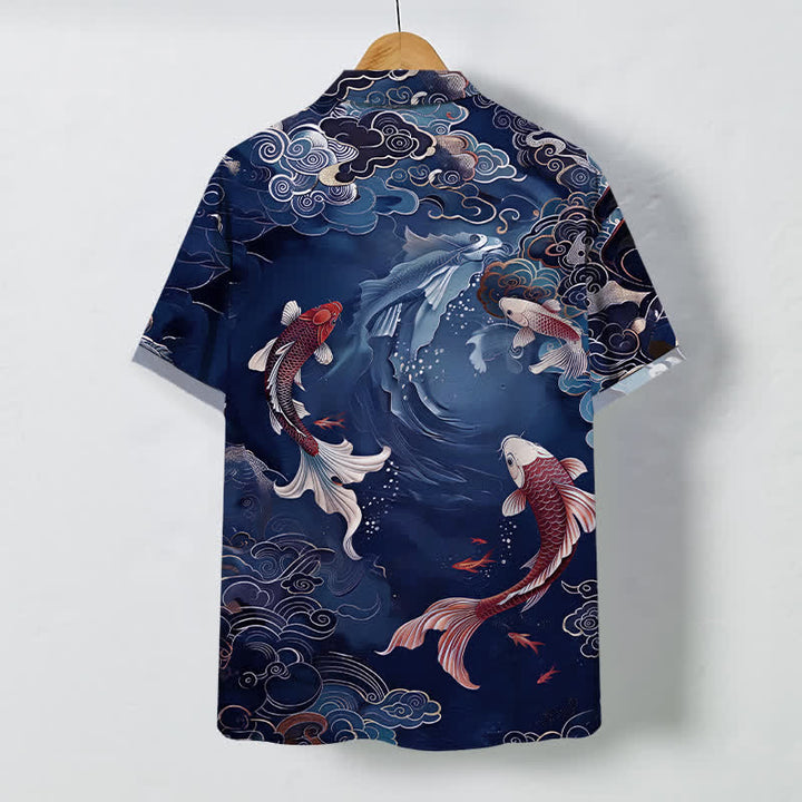 Buddha Stones Vintage Koi Fish Wave Cloud Pattern Buttons Breathable Men's Short Sleeve Shirt - image 8