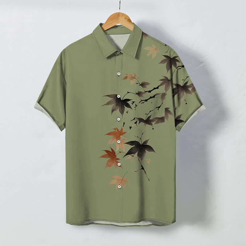 Buddha Stones Autumn Maple Branch Pattern Buttons Breathable Men's Short Sleeve Shirt - DarkKhaki - US/UK/AU48，EU58 (4XL) - image 7