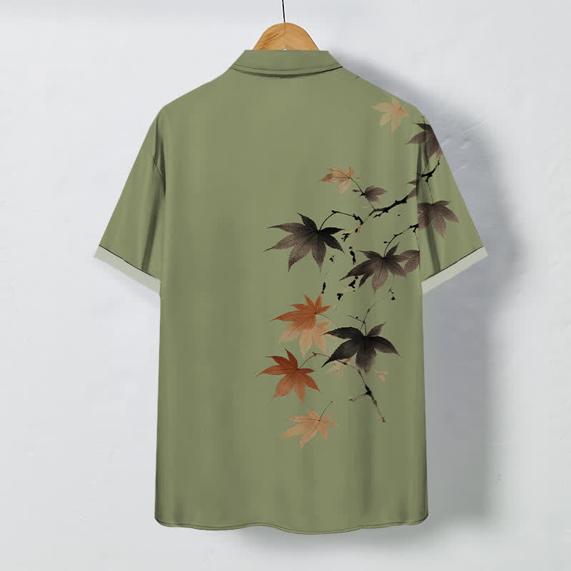 Buddha Stones Autumn Maple Branch Pattern Buttons Breathable Men's Short Sleeve Shirt - image 8